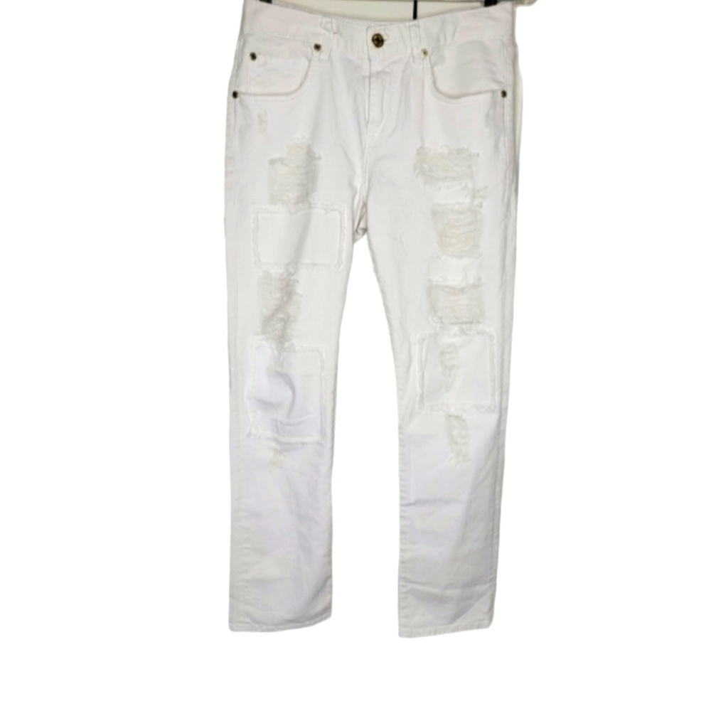 7 For All Mankind Natural Denim Cropped Ankle Distressed Jeans Size 24 - Picture 2 of 12